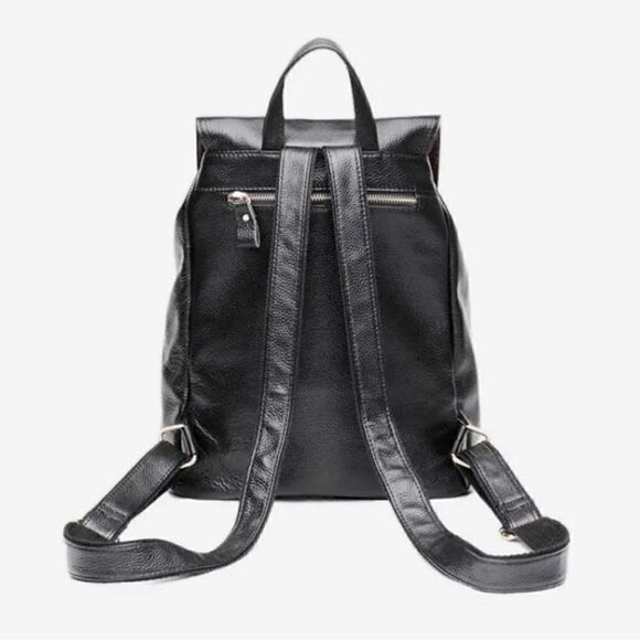 BACKPACK BLACK PEBBLE LEATHER SCHOOL WORK OFFICE TRAVEL - Picture 8 of 11